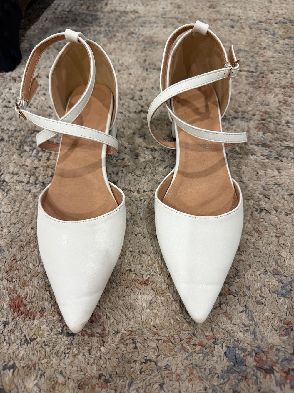 Women’s White Pointed-Toe Ankle-Strap Flats